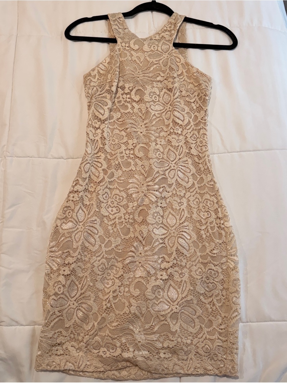 Teens BCX Cream Shimmer Lace Dress